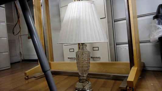 Cut Glass Crystal Table Lamp with Pleated White Shade – Vintage Style, Working