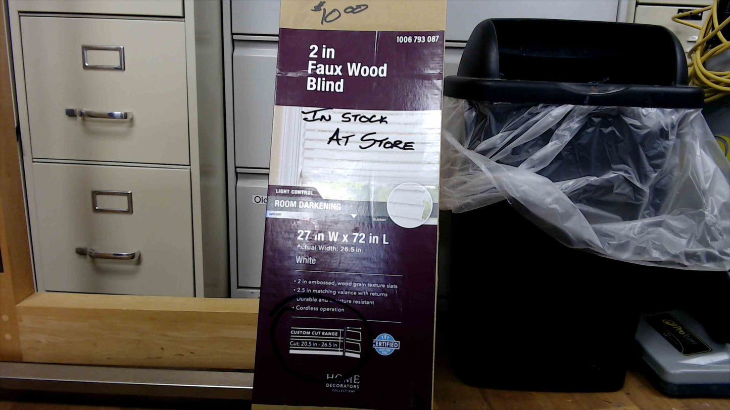 Home Decorators Collection 2" Faux Wood Blind – 27" x 72" – White – Cordless Room Darkening – New in Box