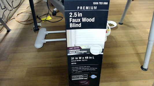 Home Decorators 2.5 in Premium Faux Wood Blind – 31 in W x 48 in L (White) Enhanced Room Darkening