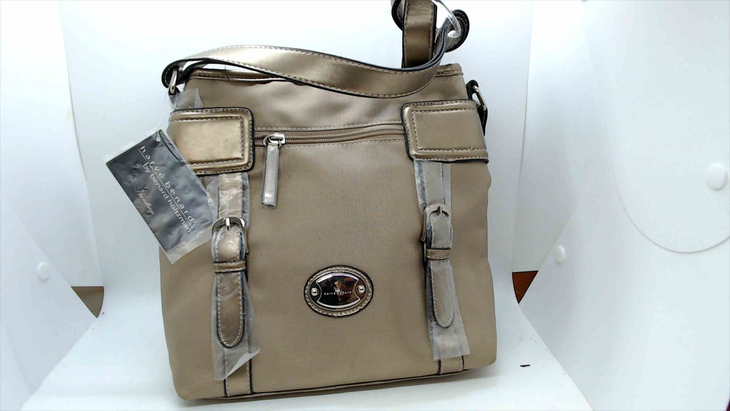 New Harvé Benard by Benard Holtzman Shoulder Bag – Taupe Faux Leather with Metallic Trim