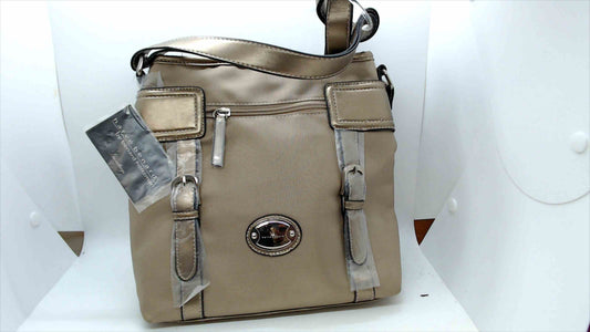 New Harvé Benard by Benard Holtzman Shoulder Bag – Taupe Faux Leather with Metallic Trim