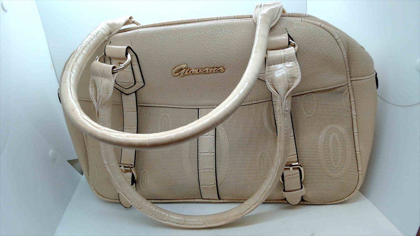 New Giovana Structured Satchel Handbag – Cream Faux Leather with Embossed Pattern
