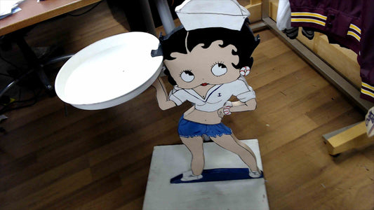 Hand-Painted Wooden Betty Boop Sailor Stand with Metal Tray – Retro Display Decor