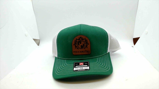 Brand New Richardson 112 McCarthy Trucker Hat – Green & White Mesh Snapback with Leather Patch