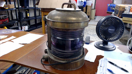 Vintage Perko Brass Marine Navigation Lantern – Purple Fresnel Lens – Electrified