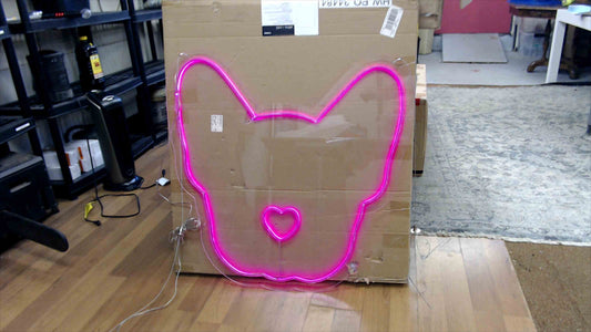 Pink Neon LED Wall Light – French Bulldog Head with Heart Nose – Tested & Working