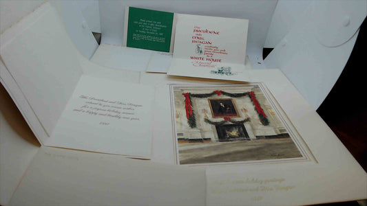 1987 Ronald & Nancy Reagan White House Christmas Card Set + Invitation – Historic Presidential Holiday Ephemera