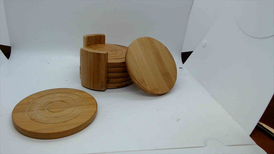 6-Piece Bamboo Drink Coaster Set with Holder – Round Wood Coasters