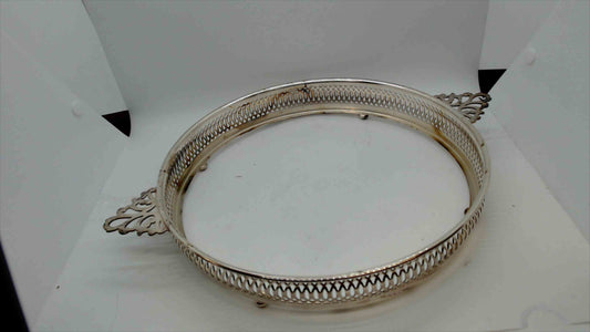 Vintage Silver-Plated Round Gallery Tray with Handles – Footed Pierced Design