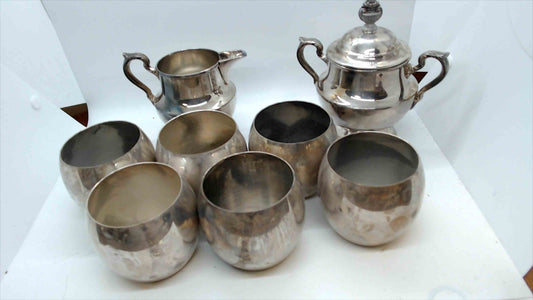 Vintage EPCA Silverplate by Poole Tea & Creamer Set with 6 Cups – 8-Piece Set