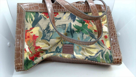 Liz Claiborne Floral Canvas & Faux Croc Leather Tote Bag – Boho Chic
