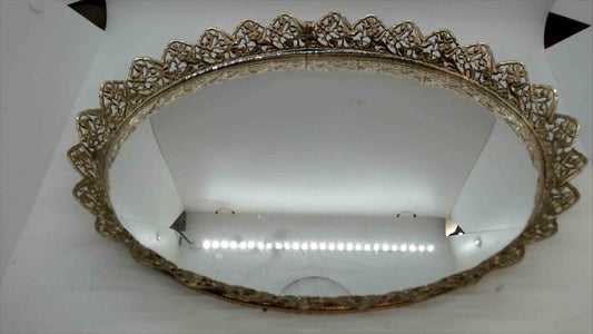 Vintage Ornate Silver-Plated Filigree Mirror Vanity Tray – Oval