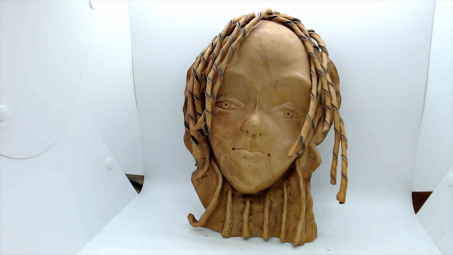 Handcrafted Leather Face Wall Hanging – Braided Hair Design