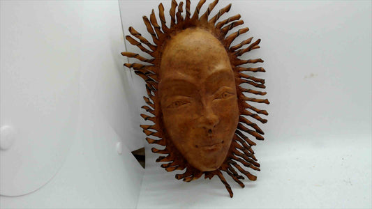 Handcrafted Leather Sun Face Wall Mask – Rustic Boho Décor
