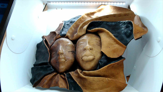 Vintage Handcrafted Leather Wall Art – Double Face Mask Sculpture