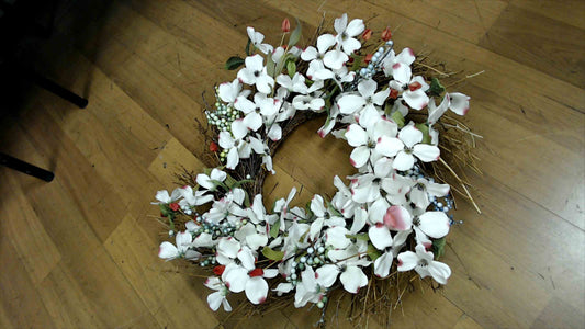 Spring Dogwood & Berry Grapevine Wreath – 22” Rustic Floral Door Décor