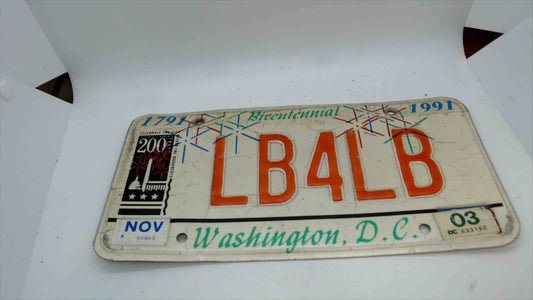 1991 Washington D.C. Bicentennial License Plate – LB4LB (Pound For Pound)
