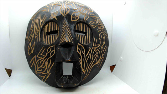 Handcrafted Ghanaian Round Wooden Tribal Mask – Wall Art Décor