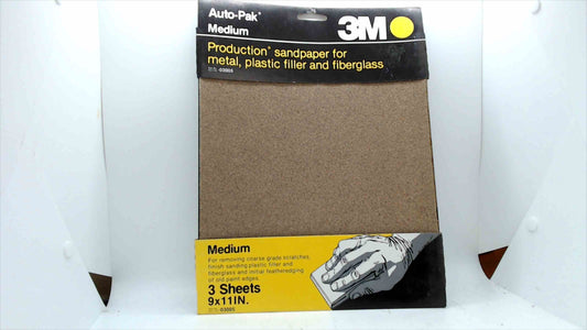 3M Auto-Pak Medium Production Sandpaper – 3 Sheets (9" x 11")