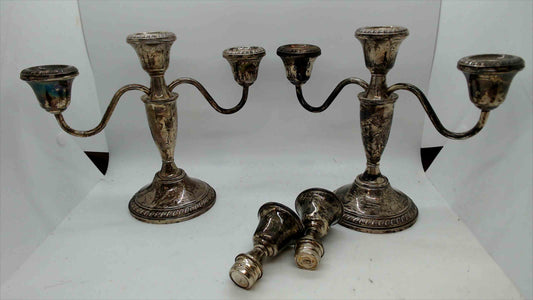 Vintage Crown Sterling Weighted 3-Arm Silver Candelabra – 1.8 lbs