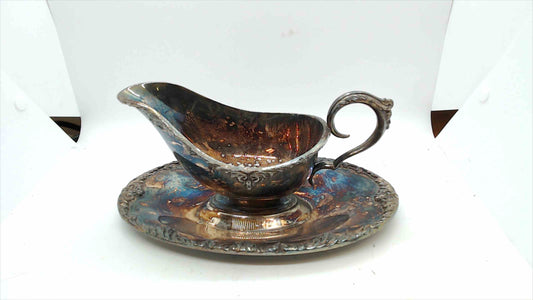 Vintage King Edward Silverplate Gravy Boat with Attached Underplate – Ornate Design
