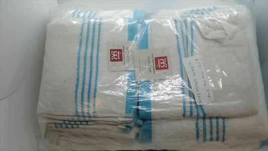 Bibb Home 6-Piece Cotton Towel Set – White with Blue Stripes