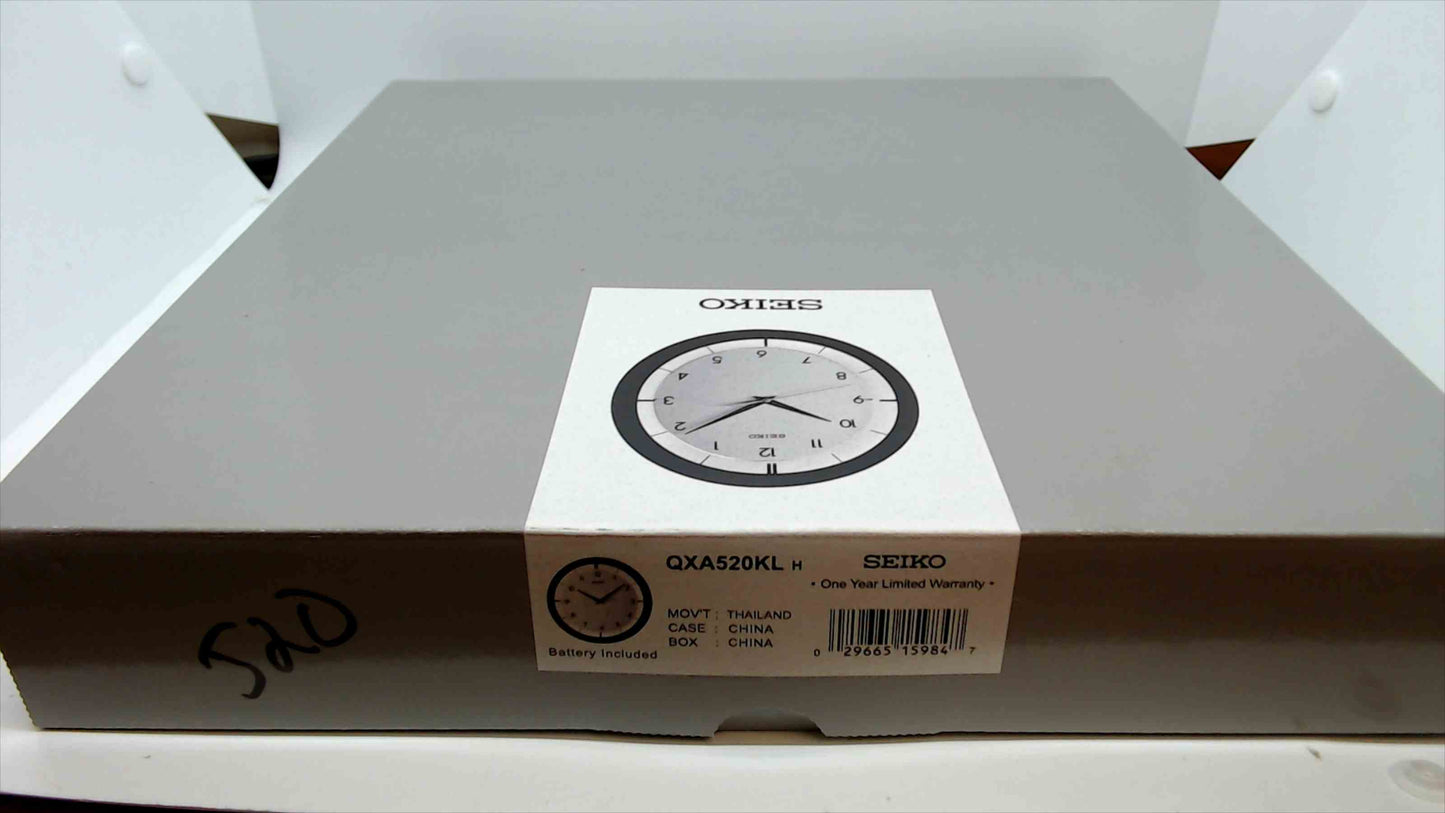 Seiko QXA520KL Wall Clock – Silver Dial with Black Frame, Quiet Sweep Second Hand