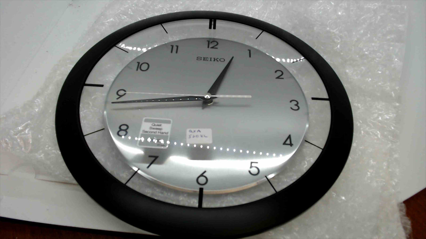 Seiko QXA520KL Wall Clock – Silver Dial with Black Frame, Quiet Sweep Second Hand