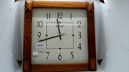 Seiko QXA469BL Wooden Frame Wall Clock – Classic Square Design, Battery Operated