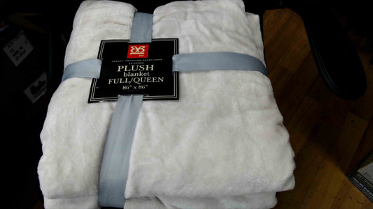 BIBB Home Plush Blanket – Full/Queen Size (86" x 86") – White