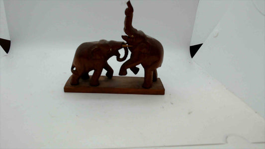 Vintage Hand-Carved Wooden Elephant Figurine – Pair of Fighting Elephants on Base