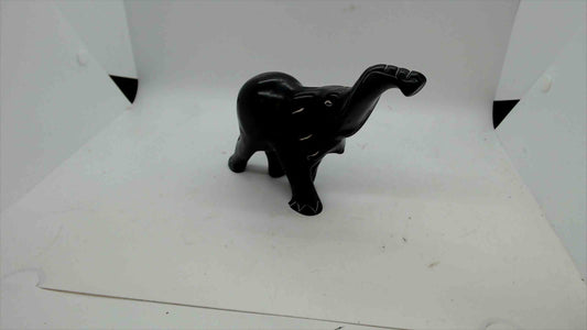 Vintage Hand-Carved Black Stone Elephant Figurine – Trunk Up Good Luck Statue