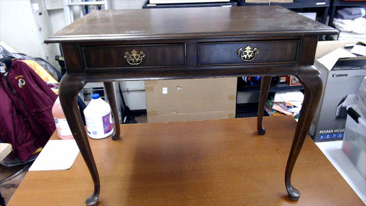 Vintage Queen Anne Style Wooden Writing Desk with Two Drawers