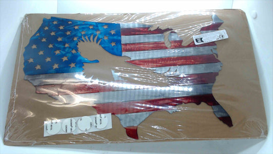 Patriotic Metal Wall Art – USA Map with Bald Eagle & American Flag Design (New, Sealed)