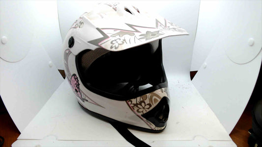 TCMT DOT-Certified Women’s Motocross/Off-Road Helmet – White w/ Pink & Gray Floral & Butterfly Graphics