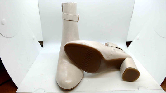 Naturalizer Women’s Ankle Strap Block Heel Boots – Ivory Leather, Size 7.5