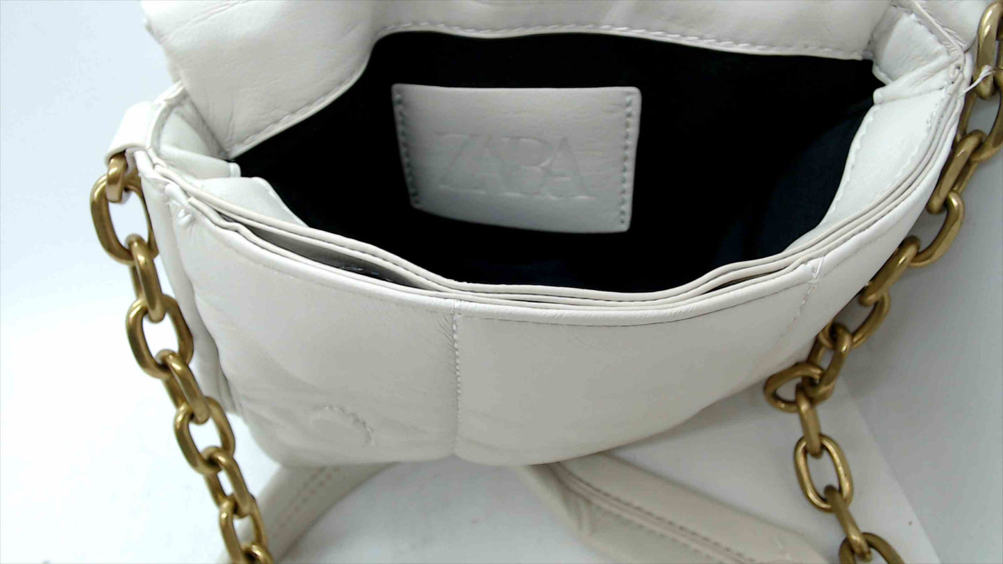 ZARA White Quilted Shoulder Bag with Gold Chain Strap