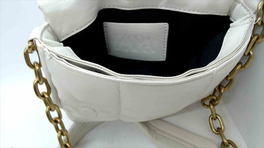 ZARA White Quilted Shoulder Bag with Gold Chain Strap