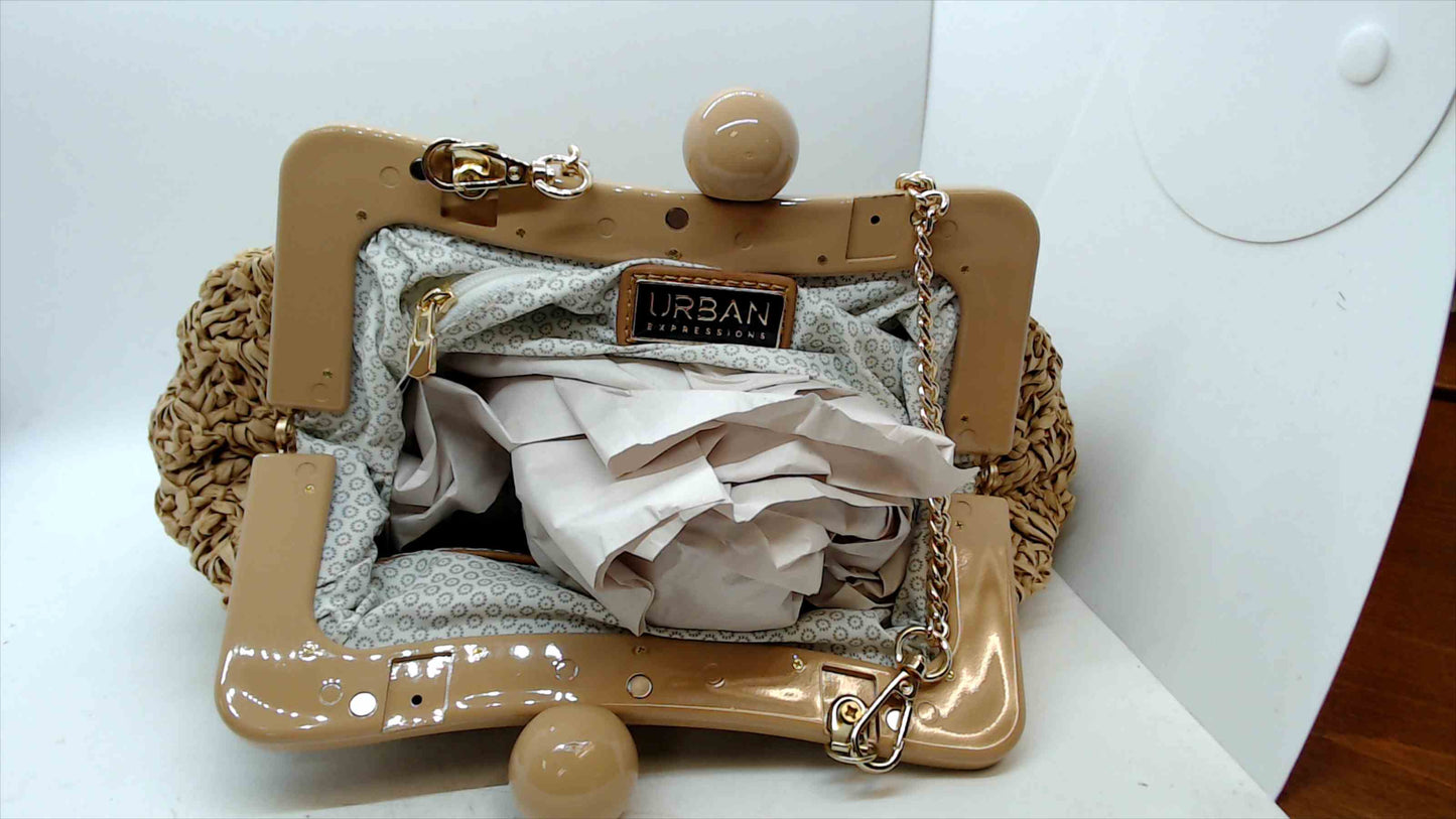 Urban Expressions Beige Woven Crossbody Bag with Gold Chain Strap