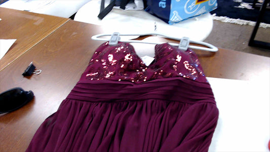 Women’s Burgundy Sequin Bodice Formal Dress – Strapless Evening Gown Size 5