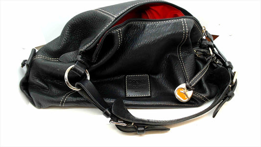 Dooney & Bourke Pebbled Leather Hobo Shoulder Bag – Black with Red Interior