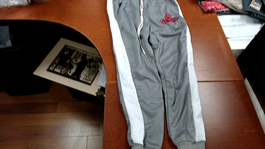 Queens Never Give Up Track Pants – Gray & White Striped – Size Large - Brand New