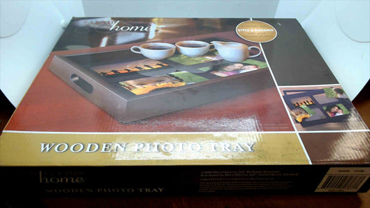 Sarah Peyton Home Wooden Photo Tray – Holds Four 4"x6" Photos – Mahogany Finish