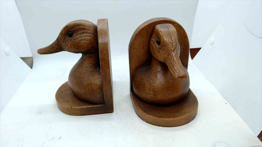 Vintage Stone Duck Bookends – Hand-Carved Style Pair