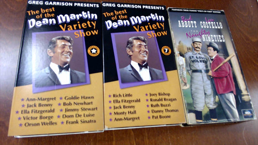 Lot of 3 Classic Comedy & Variety VHS – Dean Martin Variety Show (2 Tapes) + Abbott & Costello The Naughty Nineties