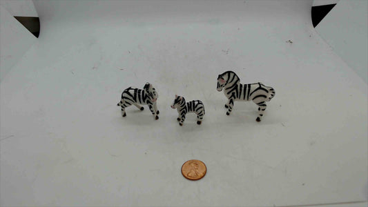 Vintage Miniature Porcelain Zebra Figurines – Set of 3 Hand-Painted