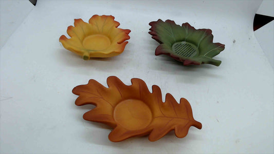 PartyLite Ceramic Leaf Candle Holder Set – Autumn/Fall Home Décor – Set of 3
