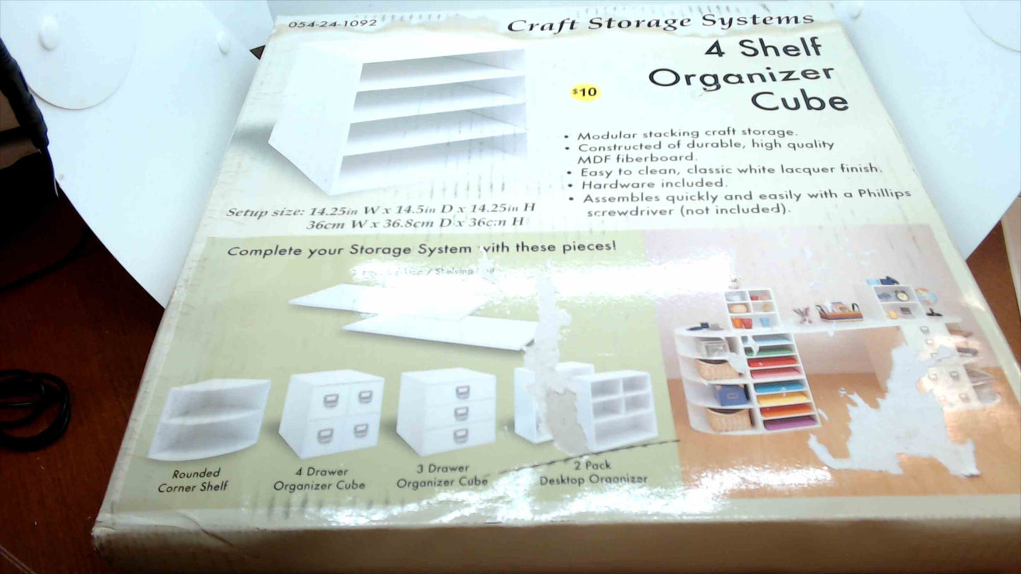 🗄️ Craft Storage Systems – 4 Shelf Organizer Cube (White MDF) – New in Box