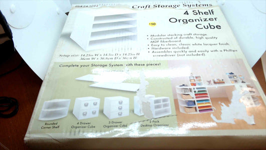🗄️ Craft Storage Systems – 4 Shelf Organizer Cube (White MDF) – New in Box
