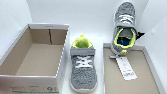 Carter’s Corbin-B Toddler Sneakers – Size 9 – Gray/Neon – EZ-On Strap – NWT in Box